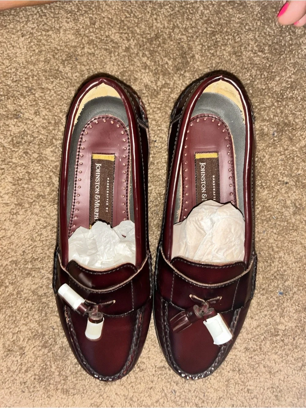 Johnston & Murphy Hayes Loafer Dress Red Brown  Leather Moc Toe Tassel 8.5 Wide